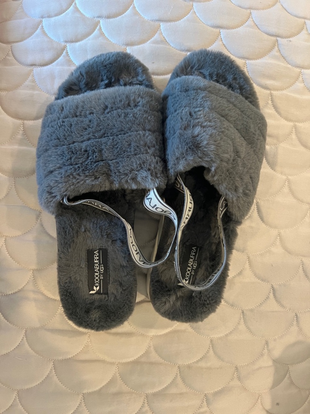 Koolaburra Gray Plush Slide Sandals with Elastic Back